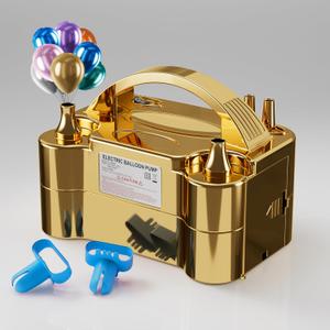 Balloon Pump - Electric Dual Nozzle Air Pump for Balloon, Portable Balloon Blower Save Time and Effort, Balloon Inflator for Parties and Decorations - 110V-120V, 600W (Gold)