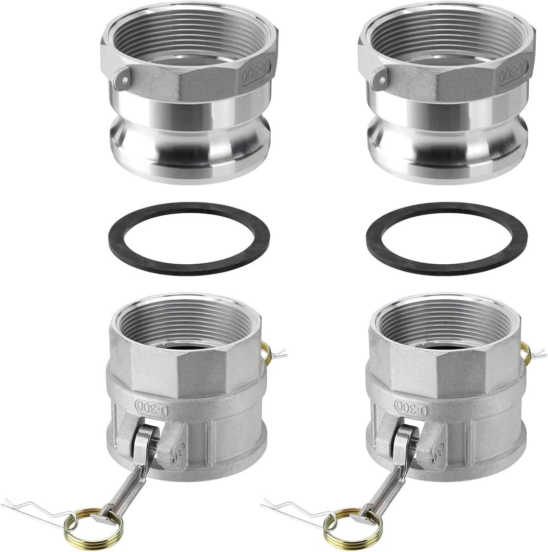 2 PCS 3" Type B Cam and Groove Hose Fittings+ 2 PCS Type F Aluminum Global Cam and Groove Hose fitting with 2 pcs Gasket Fitting (3")