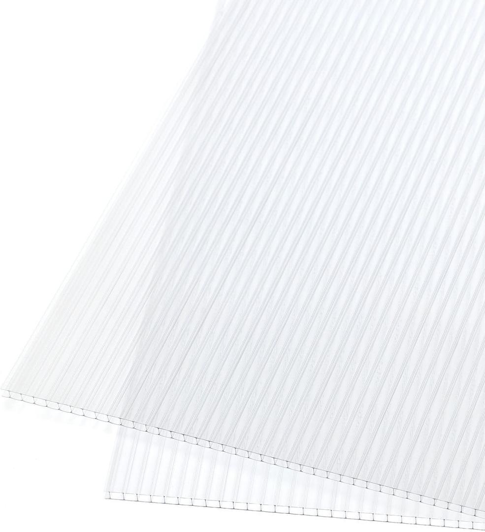 BPS 6Pcs 24'' (W) x 48'' (L) x 0.2'' Polycarbonate Panels, Waterproof UV Protected Reinforced Sheets, Outdoor Greenhouse and Gazebo Covering, Twin-Wall Clear Sheets