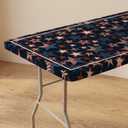Horaldaily 4th of July Fitted Tablecloth 72 x 30 Inch Rectangular, Wooden Vintage Rustic Dark Blue Patriotic Washable Table Cover Elastic Edged for Dinning, Picnic, Camping, Banquet