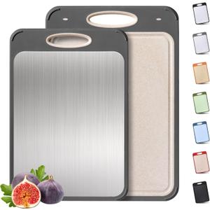 2 Packs Stainless Steel Cutting Board Set, Best Non Toxic Cutting Boards for Kitchen, Double Sided Metal Chopping Board for Meat/Fruit/Vegetables, Food Grade Kitchen Set Gift, [1611+1812 Inch] (Dark Gray)