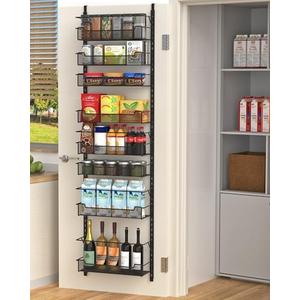 VyGrow Over the Door Pantry Organizer, 5-Tier Over the Door Organizer with Adjustable Basket, Pantry Door Organization for Pantry Kitchen Storage Room Spice Rack, Black