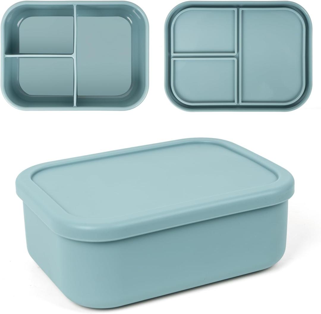 Leakproof Silicone Bento Box for Adults  3 Compartment BPA-Free Lunch Container | Microwave & Dishwasher Safe, Bento Box Adult, Snack Containers, Food Storage for Office, Travel, Camping, Picnics
