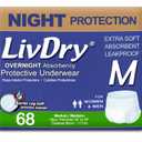 LivDry Overnight Adult Diapers for Women and Men, Max Protection Incontinence Underwear (Medium, 68-Pack)