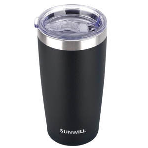 SUNWILL Travel Coffee Tumbler 20 oz, Insulated Mug with Lid, Stainless Steel Cup for Outdoor, Powder Coated Black
