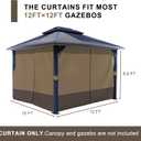 BPS 12' x 12' Gazebo Privacy Curtains with Double Zipper, 4-Panels Side Wall Universal Gazebo Side Panels Replacement for Patio, Outdoor Canopy, Garden and Backyard (Curtain Only)