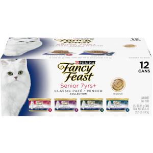 Purina Fancy Feast High Protein Senior Wet Cat Food Variety Pack, Senior 7+ Chicken, Beef & Tuna Feasts - (2 Packs of 12) 3 oz. Cans (EXP 05/31/28)