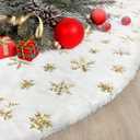 Extra Large Christmas Tree Skirt 84 inch for 7.5ft-15ft Tree, Gold Snowflake White Christmas Tree Decorations Indoor Faux Fur Rug Xmas Large Mat Decor Ornaments