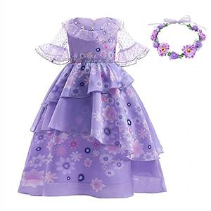 LZH Encanto Mirabel Costume Dress For Girls Cosplay Isabela Madrigal Princess Halloween Dress Up With Glasses Earrings , 140