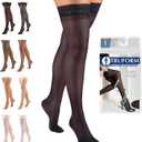 Truform Sheer Compression Stockings, 15-20 mmHg, Women's Thigh High Length, 20 Denier, Navy, X-Large
