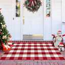 Buffalo Plaid Outdoor Rug Red and White 3x5 Ft Cotton Woven Checkered Doormat Washable Front Porch Layered Carpet for Indoor Outdoor Entryway Farmhouse Patio Decor Area Rug