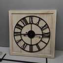 24 Inch Large Rustic Wall Clock, Farmhouse Square Wood Frame with Black Metal Barn Door Style Hanging Rod, Silent Non-Ticking Quartz Movement, for Living Room, Fireplace, or Dining Room