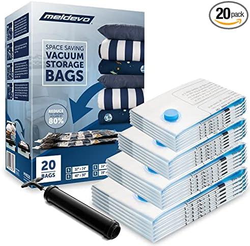 20 Pack Premium Vacuum Sealer Bags - Space Saver Storage Bags for Home and Closet Organization - Vacuum Compression Bags for Comforters, Pillows, Blankets, Bedding, Clothing - Hand Pump for Travel, 5XL/5L/5M/5S