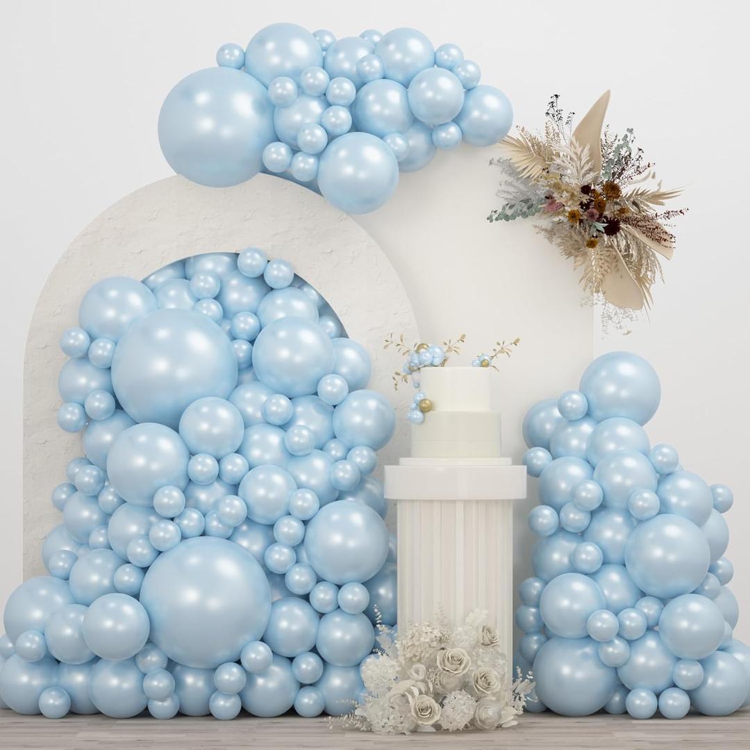 Double Pearl Blue Stuffed Balloons Different Size 115Pcs 5/10/12/18" Light Blue Balloon Arch Kit for Birthday Baby Shower Bridal Shower Engagement Ocean Under the Sea Frozen Theme Party