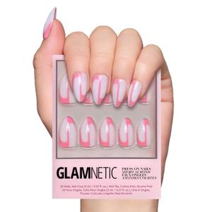Glamnetic Press On Nails - Better Half | Short Almond Nails with Pink Accents, Reusable Stick On Fake Nails with Glue | Love In Bloom Valentines Nails | 15 Sizes - 30 Nail Kit with Glue