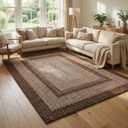 Large Braided Print Rug 10x13 Living Room Rug Soft Washable Rugs for Bedroom Low Pile Stain-Resistant Farmhouse Mat Non Slip Rustic Floor Mat for Dining Room Nursery Cottage Office Brown