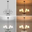 Farmhouse Chandelier 6 Light 31.5", Black Chandelier Modern Dining Room Light Fixtures over Table Island Lighting Fixture with Linen Fabric Shades for Kitchen Living Room Foyer Entryway Bedroom