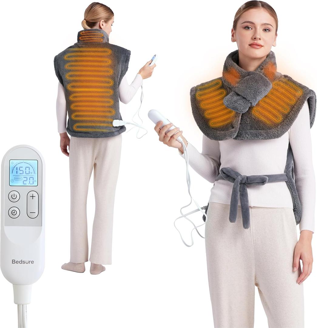 Bedsure Full Body Heating Pad for Back - Birthday Gifts for Seniors Women Mom, Wrap Electric Heated Pad for Neck and Shoulders, Fast Heating Large 24"x34", ETL Certified, Grey