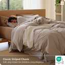 Bedsure Striped Duvet Cover Queen, 100% Washed Cotton Duvet Cover LinenLike, PureWoven with Reversible YarnDyed Design & DoubleStitch Craft, 3-Piece with Zipper, Stripes Light Brown, 90"x90"