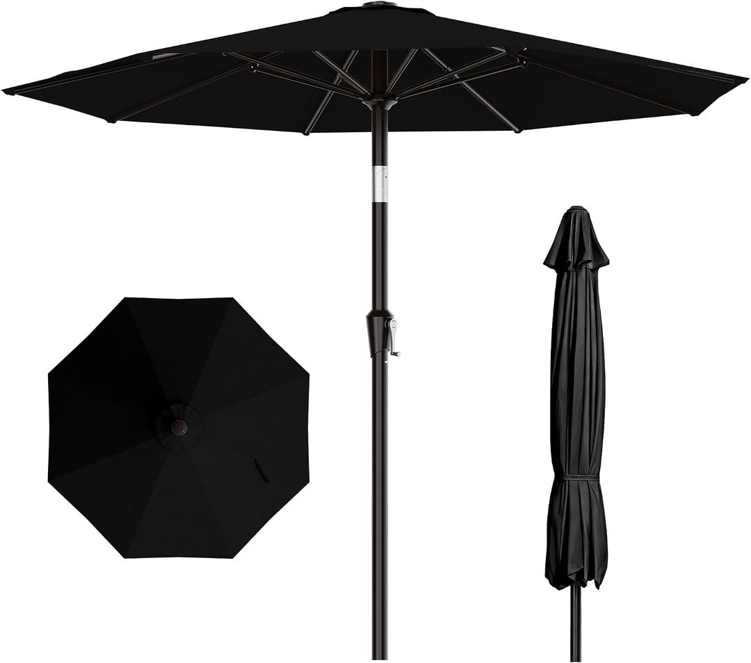 AreShark 10 FT Outdoor Patio Umbrella, Patio Table Umbrella with Push Button Tilt and Crank, Outdoor Patio Umbrellas with 8 Fiberglass Ribs, Patio Umbrellas for Market, Garden, Pool (Black)