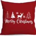 Red Christmas Pillow Covers 18x18, Merry Christmas Reindeer Throw Pillow Covers for Couch Bed, Red Christmas Decor, Christmas Decorations for Living Room Bedroom Home Office