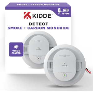 Kidde Hardwired Smoke & Carbon Monoxide Detector, 10-Year Battery Backup, Voice Alerts, Interconnectable LED Warning Light Indicators