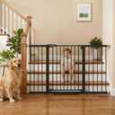 Mumeasy 29.7-57" Extra Wide Baby Gate, Auto Close Large Dog Gate for Doorways, No Drilling Pressure Mounted Pet Safety Gate for Stairs, Easy Walk Through Child Gate for Hallways, House, Indoor, Black