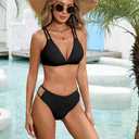 HYTENSUN High Waisted Bikini Sets for Women Swim Suit 2025 Modest Double Strap Triangle Bathing Suits Swimwear (Black, L)