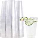 FOCUSLINE 100 Pack 14 oz Clear Plastic Cups, Disposable Cups Large Reusable Plastic Tumblers, Heavy-duty Clear Cups 14 Ounce for Wedding Party, Thanksgiving, Halloween, Christmas
