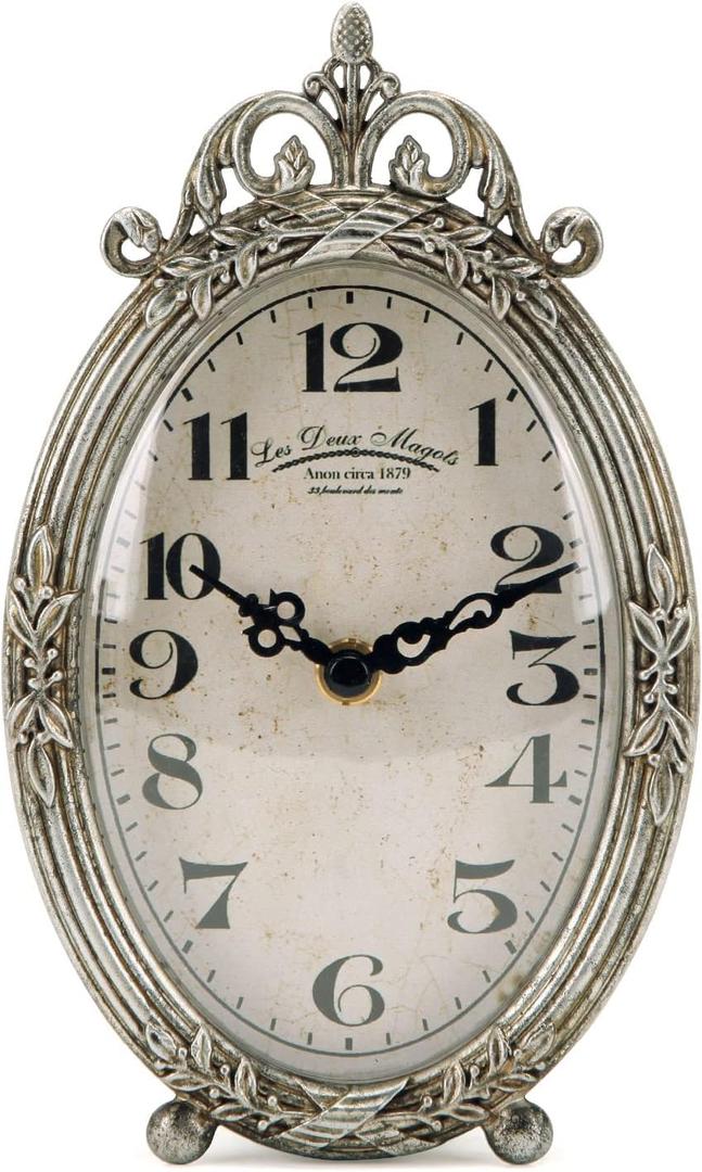 NIKKY HOME Vintage Table Clock, Silent Non-Ticking Battery Operated Desk Shelf Mantel Small Metal Clock for Living Room Decor - Retro Silver