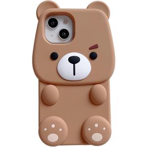 Bear Case for iPhone 16 Pro Max 6.9 inch,3D Cute Kawaii Unique Novel Character Bear Soft Silicone Case for Kids Girls Women - Brown