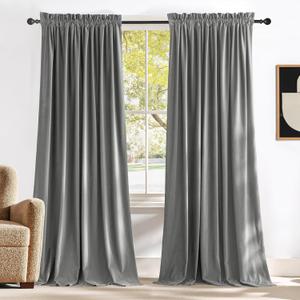NICETOWN Super Soft Velvet Curtains 84 inches, Sound Reducing Cold Heat Insulated Heavy Matt Room Darkening Panels for Living Room (Light Grey, 2 Panels)