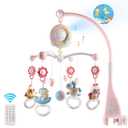 Baby Musical Crib Mobile with Timing Function Projector and Lights,Hanging Rotating Rattles and Remote Control Music Box with 150 Melodies,Toy for Newborn 0-24 Months (Pink)
