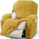 JOKIVTOU Recliner Chair Covers 4-Pieces Reclining Chair Slipcovers with Pocket& Elastic Bottom, Soft Feel Fitted Lazy Boy Sofa Couch Cover Washable, Stretch Recliner Furniture Protector (1 Seater, Yellow)