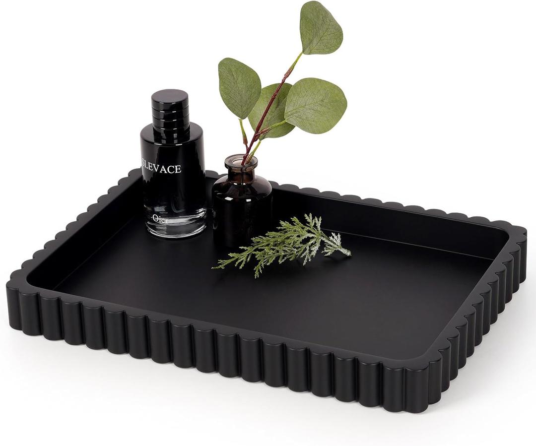 Concrete Decorative Tray for Coffee Table Decor, 14" Coffee Table Tray Ottoman Tray Table Centerpieces, Rectangular Modern Decorative Trays for Home Decor, Living Room, Entry, Black (14" x 10" x 1.5")