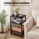 Side Table with Storage Basket, Small End Table with Adjustable Height Design for Living Room, Bedroom Nightstand Bedside Table for Small Spaces (Black)