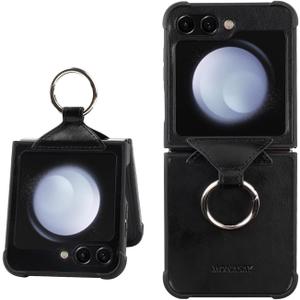 MONASAY Phone Case Compatible for Galaxy Z Flip 5,[Screen Protector Included] Leather Cell Phone Cover with Ring Compatible for Samsung Galaxy Z Flip 5, Burgundy