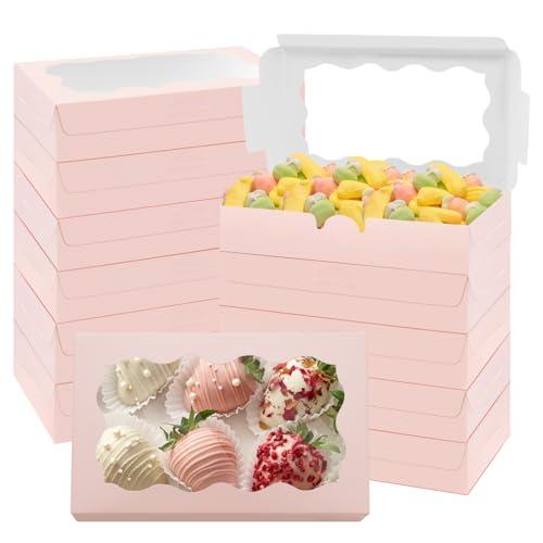 Jyongmer 60Pcs 7 x 4 3/8 x 1½ Inch Cookie Boxes with Clear Window Small Pink Cookie Boxes Bakery Treat Boxes for Dessert, Donuts, Pie, Candy, Macaroo