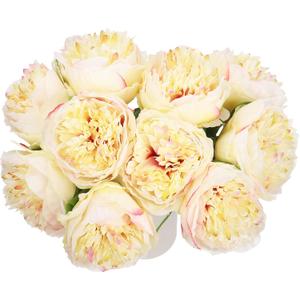 MECCANIXITY Artificial Flower Heads, Silk Peony Leaf Plants Hydrangea Champagne Color Faux Flowers for DIY Craft Wedding and Party Decoration Pack of 10