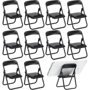 TOYANDONA 12Pcs Miniature Folding Chairs 1/6 Scale Dollhouse Decor Foldable Chair Cell Phone Holder Small Desk Stand Model Furniture