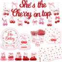 Cherry Baby Shower Decorations for Girls - Shes the Cherry On Top Themed Table Centerpieces, Banner, Hanging Swirls, Plates & Napkins, Sweet Welcome Baby Party Supplies