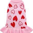 cyeollo Valentines Dog Sweater Dress, Warm Turtleneck Dog Sweaters for  Dogs Sweaters Girl, Soft Stretchy Knitted Pet Clothes with Leash Hole, Comfy Heart Print Doggie Coat, No Size Found