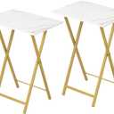 HOOBRO Folding TV Tray Tables, Set of 2 Side Table for Small Space, Industrial Snack Tables for Eating at Couch, Stable Metal Frame, Easy Assembly, Space Saving, Marble and Gold DM25BZ01, 18.9l X 14.2w X 26.2h