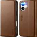 TUCCH Case Wallet for iPhone 16, PU Leather [Kickstand] Folio with RFID Blocking 3 Card Holder, Flip Book Cover [Protective TPU Interior Case] Compatible with iPhone 16 5G, Brown