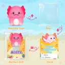 Valentines Day Gifts for Kids School, 24 Packs Axolotl Squishy Toys Bulk with Valentines Day Card for Classroom Exchange Party Favors,Fidget Squishy Toys Slow Rise Squishies for Boys Girls