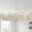 Brushed Gold Chandelier Light Fixture 9-Light Round Dining Room Chandelier Over Table Brass Chandeliers Lighting for Master Bedroom 35in Metal Chandeliers for Living Room Foyer Bathroom