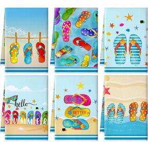 Preboun 6 Pcs Flip Flops Decorative Kitchen Towels Summer Dish Hand Towels Funny Flip Flops Themed Dish Cloth House Decorative Farmhouse Tea Cloth Absorbent for Home Bathroom Kitchen Decor