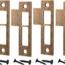 4pcs Antique Brass Door Strike Plate Latch with Screws Solid Brass Replacement Latch Striker Keeper for Mortise, Vintage, Striker, Keeper (3.5inch)