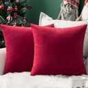 MIULEE Pack of 1 Christmas Red Velvet Pillow Covers Decorative Square Pillowcase Soft Solid Cushion Cases Holiday Home Decor for Sofa Couch Bedroom Car 18x18 Inch