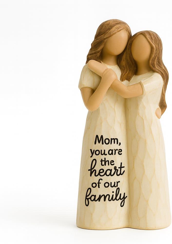 Elegant Mother and Daughter Figurine  5.7 Tall Resin Sculpture with Hand-in-Hand Pose, Rustic Crackle Finish, Meaningful for Mom Mothers Day, Birthday (Mom-Dau)